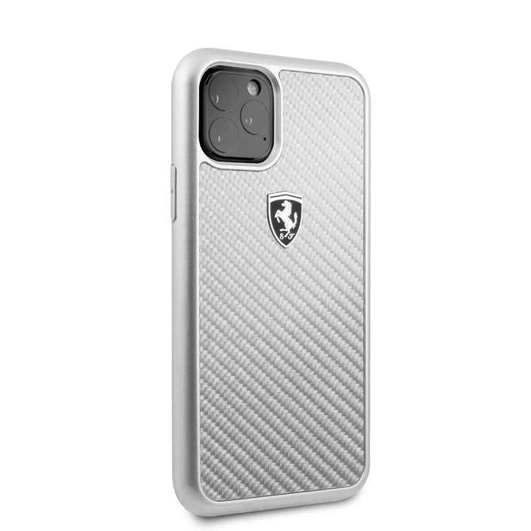 Ferrari Apple iPhone 11 Pro CarbonFiber Beschermend Backcover hoesje - Zilver