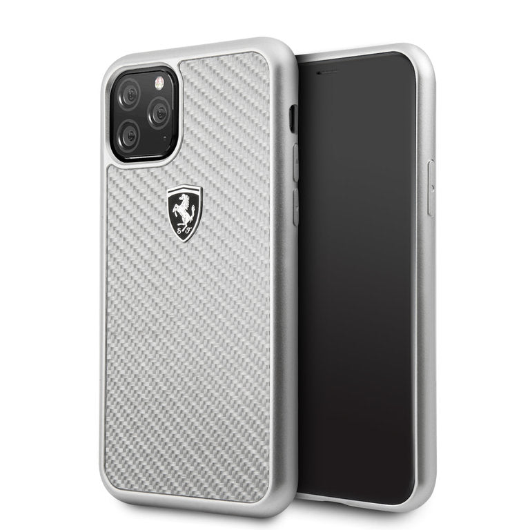 Ferrari Apple iPhone 11 Pro CarbonFiber Beschermend Backcover hoesje - Zilver