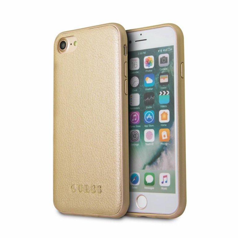 Guess Apple iPhone 7-8-SE CarbonFiber Beschermend Backcover hoesje - Goud