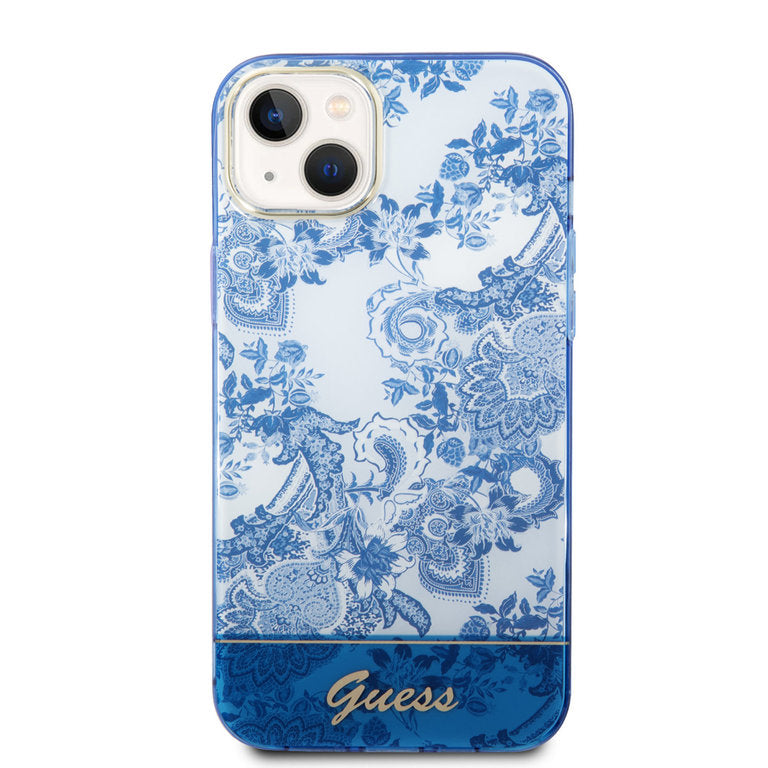 Guess Apple iPhone 14 TPU Beschermend Backcover hoesje - Blauw