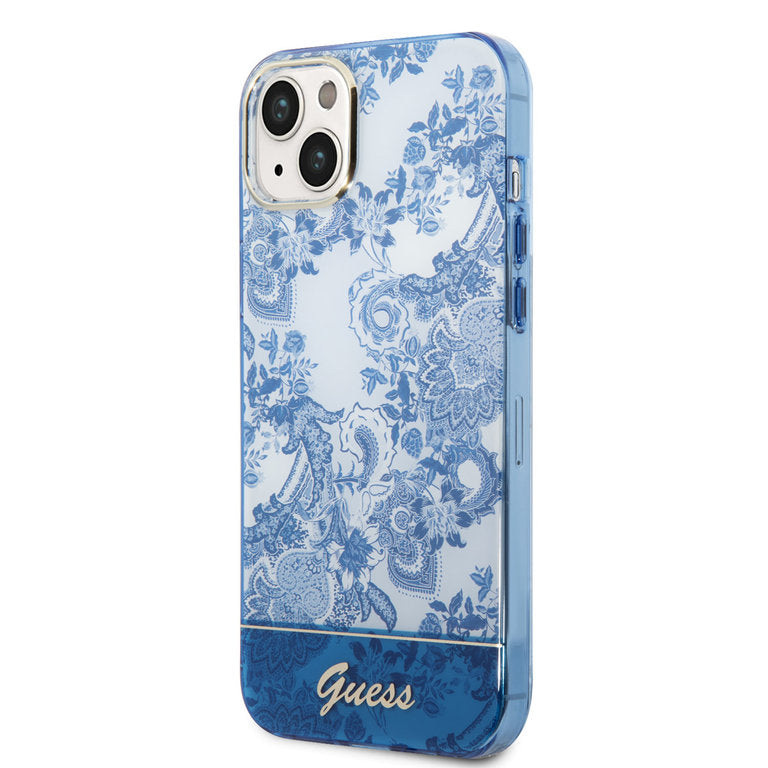 Guess Apple iPhone 14 TPU Beschermend Backcover hoesje - Blauw