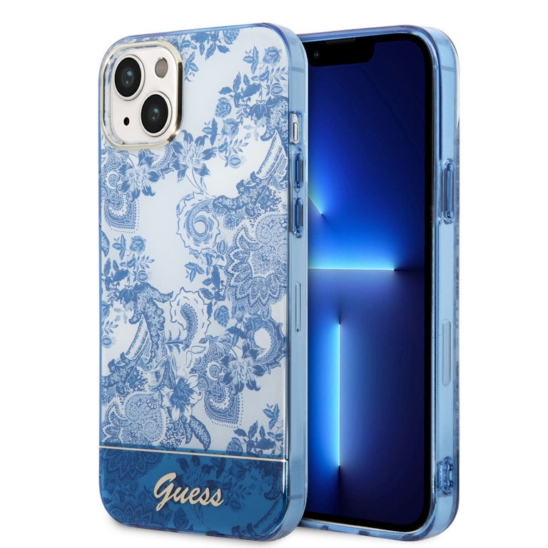 Guess Apple iPhone 14 TPU Beschermend Backcover hoesje - Blauw