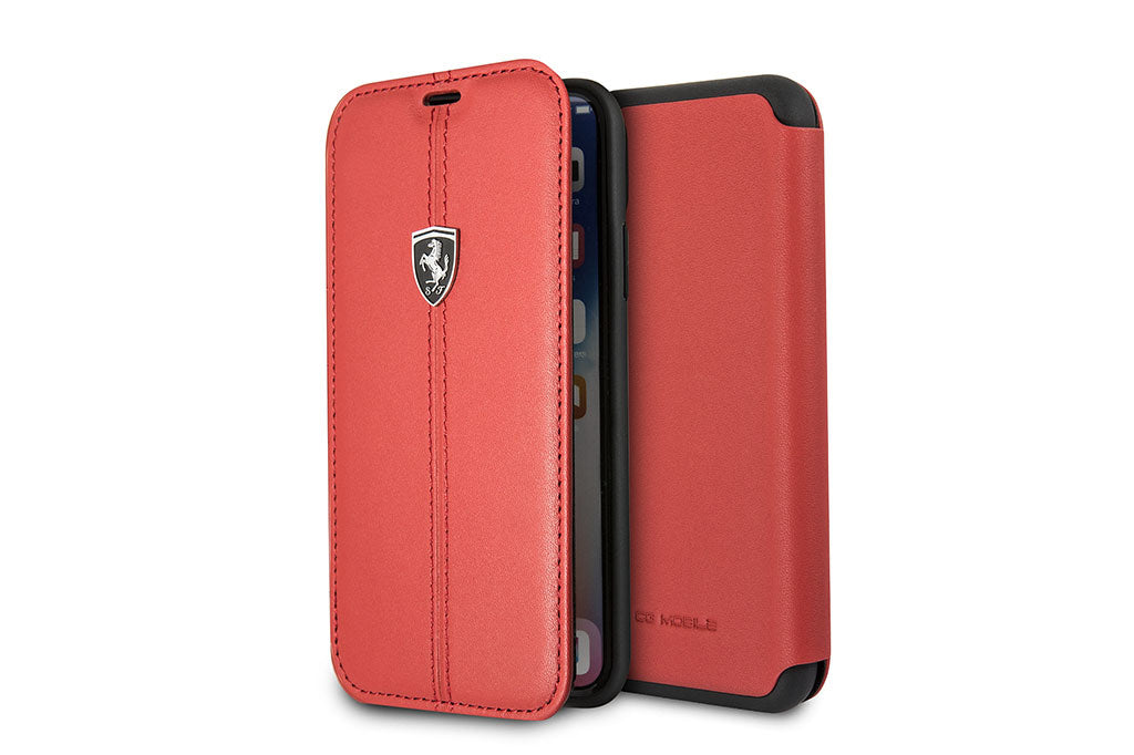 Ferrari Apple iPhone X-Xs Leer Pasjeshouder Boektype hoesje - Rood
