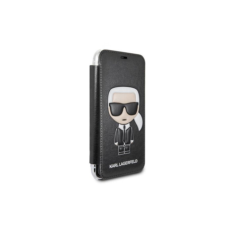 Karl Lagerfeld Apple iPhone X-Xs Leer Pasjeshouder Boektype hoesje - Zwart