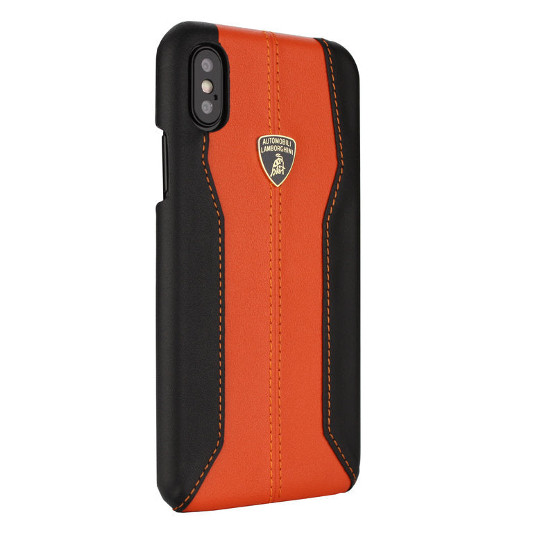 Lamborghini Apple iPhone Xs Max Leer Beschermend Backcover hoesje - Oranje
